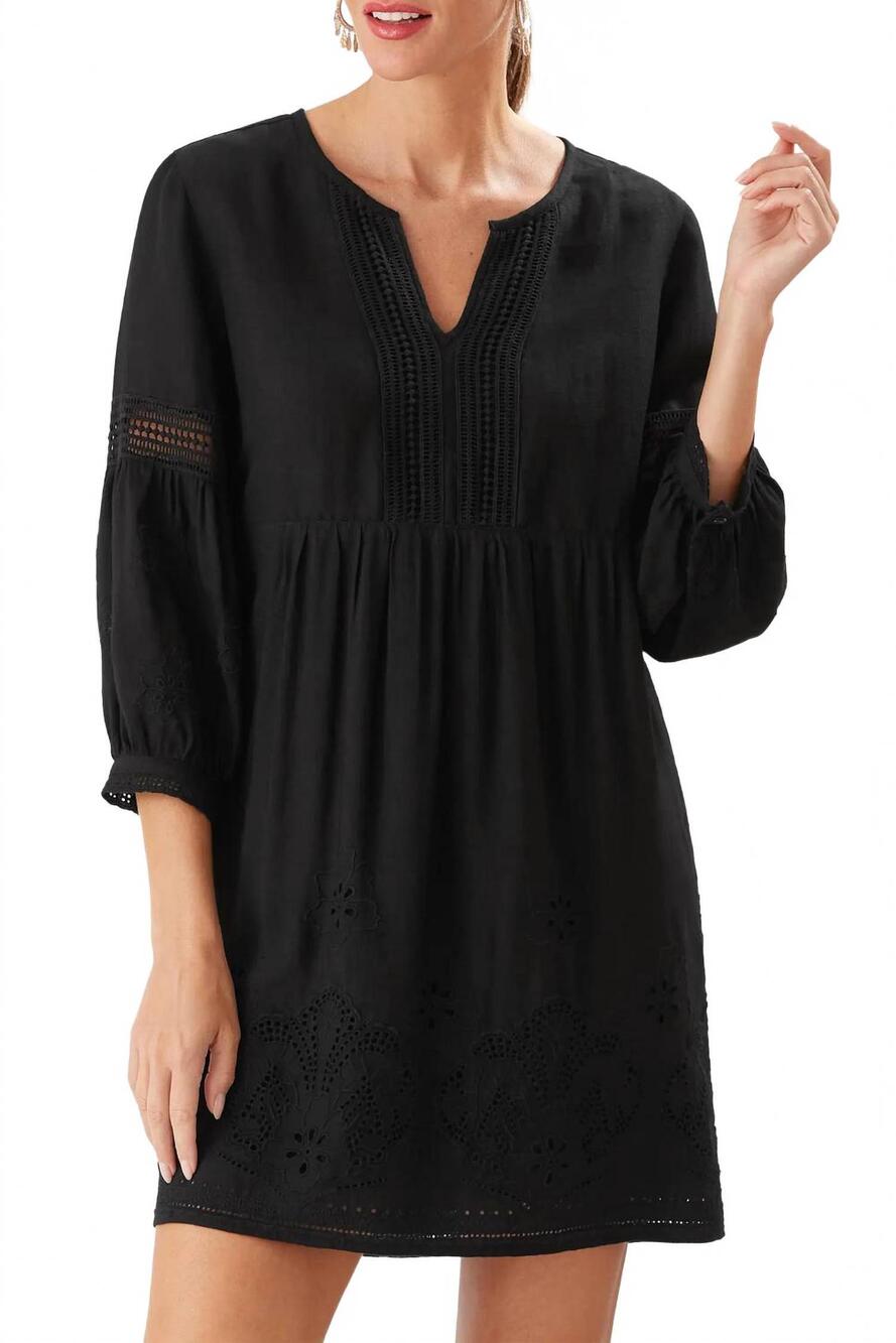 NEW TOMMY BAHAMA st. lucia split neck linen blend cover-up dress in black